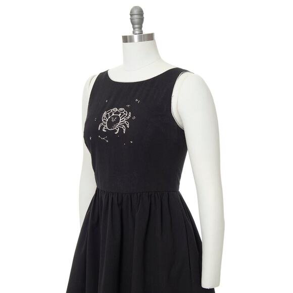 TUESDAY BASSEN 1950s Style Sundress Cancer Astrology Embroidered Black Dress - Picture 6 of 10